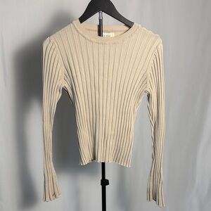 DISSH Ribbed Crewneck Long-Sleeve Knit Top in Cream